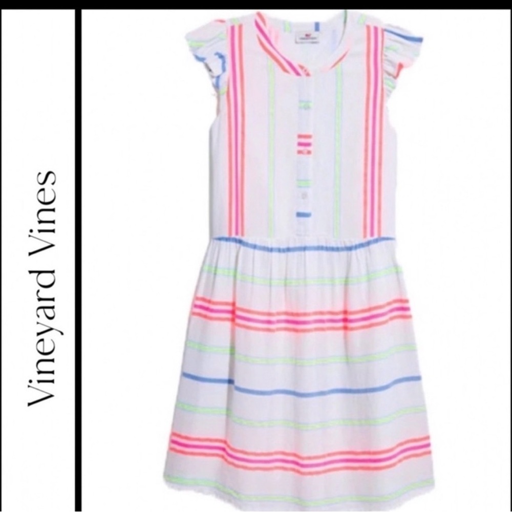 VINEYARD VINES Minidress ruffle short sleeve guava Bottom front cottage core sz6